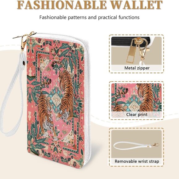 White Tiger Women's RFID Blocking Wallet with Hand Strap, 10 Card Slots & ID Win - Picture 5 of 7